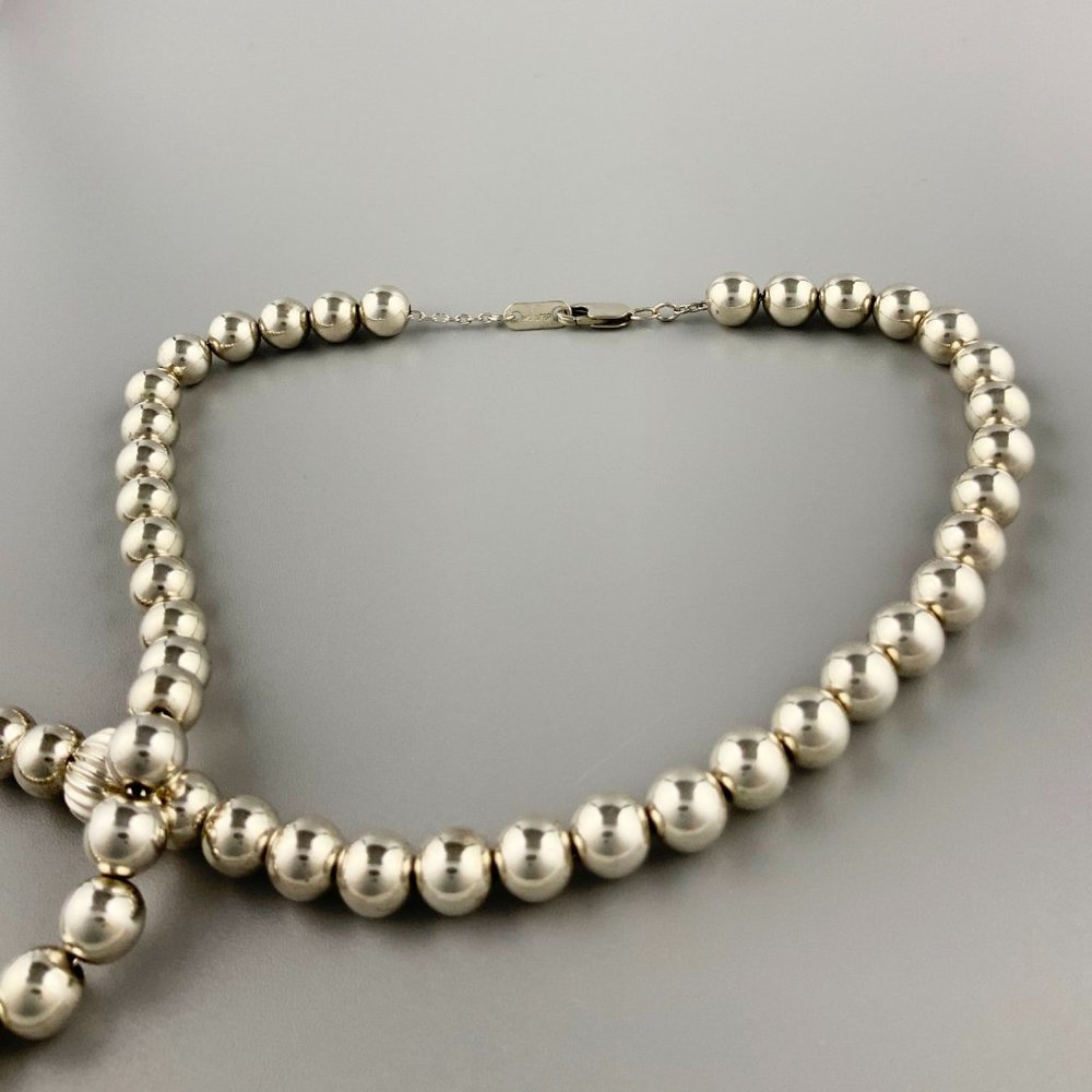 Vintage Sterling Silver Round Ball Bead Necklace - Picture 3 of 3